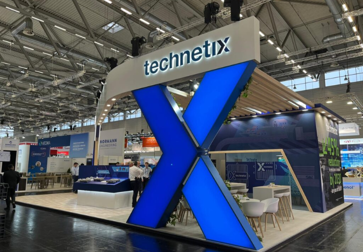 Custom exhibition stand design with branded booth structure